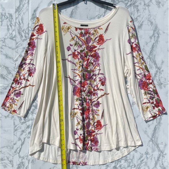JM Collection Womens 3X Floral Print Cream 3/4 Sleeve Top Rayon & Spandex - Picture 3 of 7